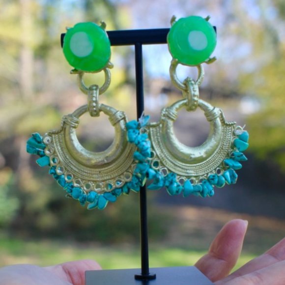 Zara Jewelry - ZARA Turquoise Gold Resin Boho Statement Earrings